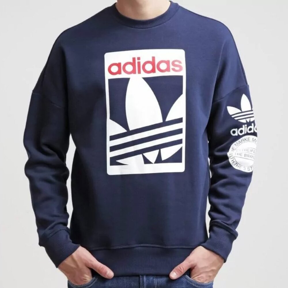 Men's Blue Adidas Crewneck Sweatshirt Side Zip Size XL